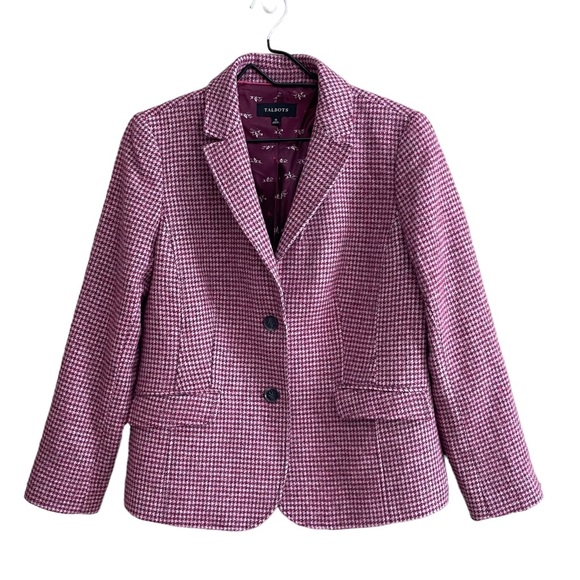 Talbots Jackets & Coats Talbots Pink Herringbone Wool Blend Lined